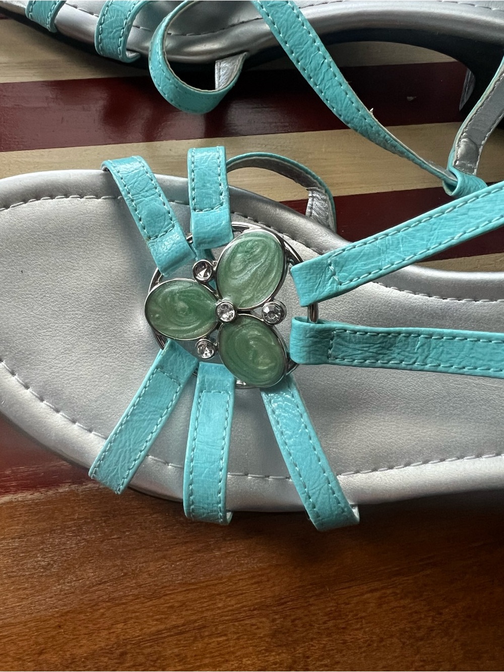 Easy Spirit Teal Gemstone T-Strap Women’s Sandals - Picture 2 of 5